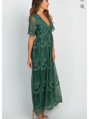 Pinkblush maternity Forest Green Lace Maxi Dress with V-Neck